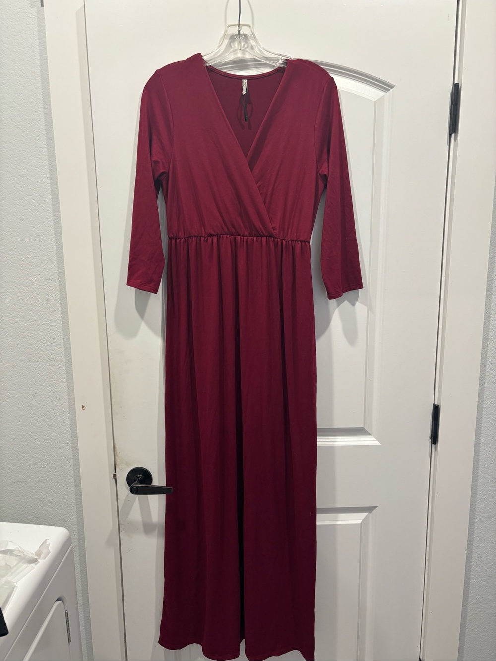 Mother Bee Maternity Women's Burgundy V-Neck Long Sleeve Maxi Dress